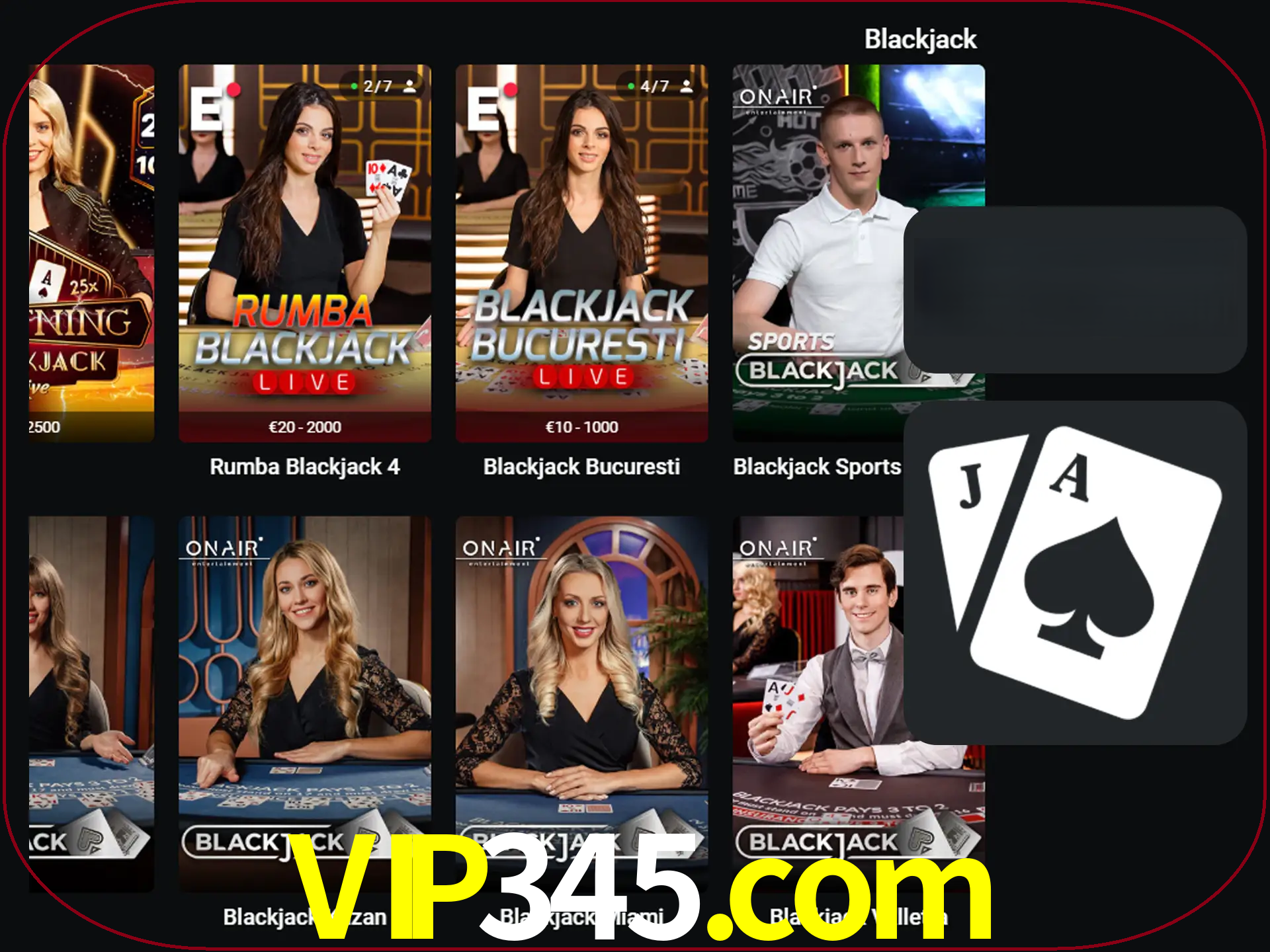 Escolha uma mesa completa de jogadores de blackjack.